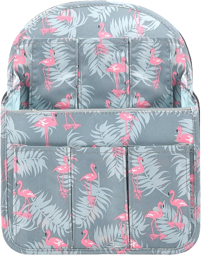 Surblue Backpack Organizer Insert Liner Hanging Travel Rucksack Purse and Handbag Insert Pocket, High-capacity Divider Foldable Nylon Shoulder Bag Organizer for Men and Women, (Flamingo, L)