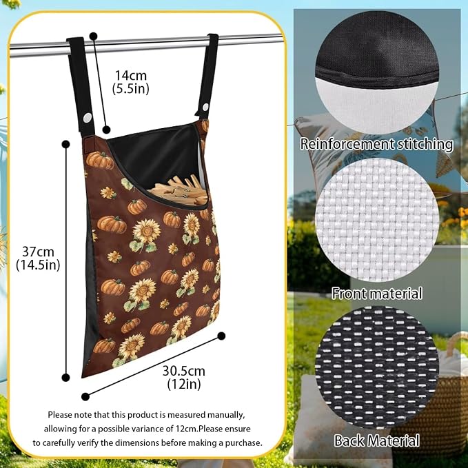 Sunflower Clothespin Bags Pumkpin Space-Saving Clothespin Storage Hanger Bag, Thanksgiving Hanging Storage Organizer with Hanging Rope for Home Outdoor Supply