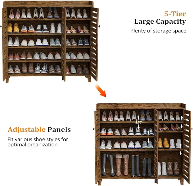 VINGLI Large Shoe Cabinet with 3 Doors 6-Tier Ultra Wide Shoe Cabinet Storage for Entryway 30 Pairs Tall Shoe Organizer Cabinet Wooden Farmhouse Shoe Rack Cabinet Rustic Brown