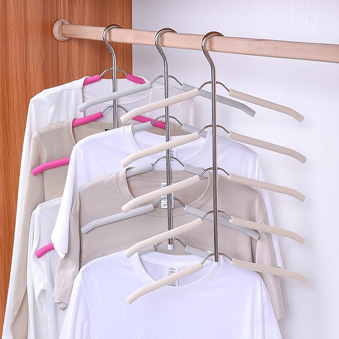 3 Pack 5 in 1 Hangers Blouse Tree Hangers Non Slip Space Saving Clothes Hanger Multi-Layer Clothes Hanger Stainless Steel Sweater Shirt Hanger Closet Storage Organizer(White)