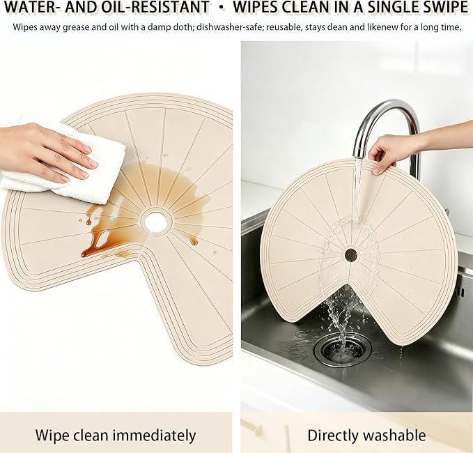 2 PCS Lazy Susan Shelf Liner,Silicone Waterproof Shelf Cabinet Liner,Non Slip Heat Resistant Lazy Susan Liners for Kitchen Cabinet(Khaki,27 Inch)