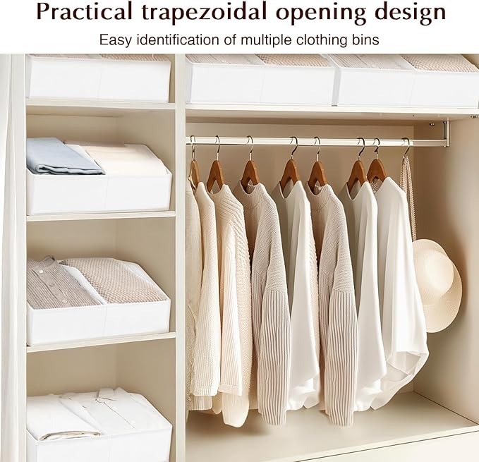 Homsorout Closet Organizers and Storage Bins - 4 Pack Collapsible Divided Trapezoidal Cube Storage Bins Baskets with Orange Handle for Organizing Clothes Blankets, Toys, Books, Towels(White)