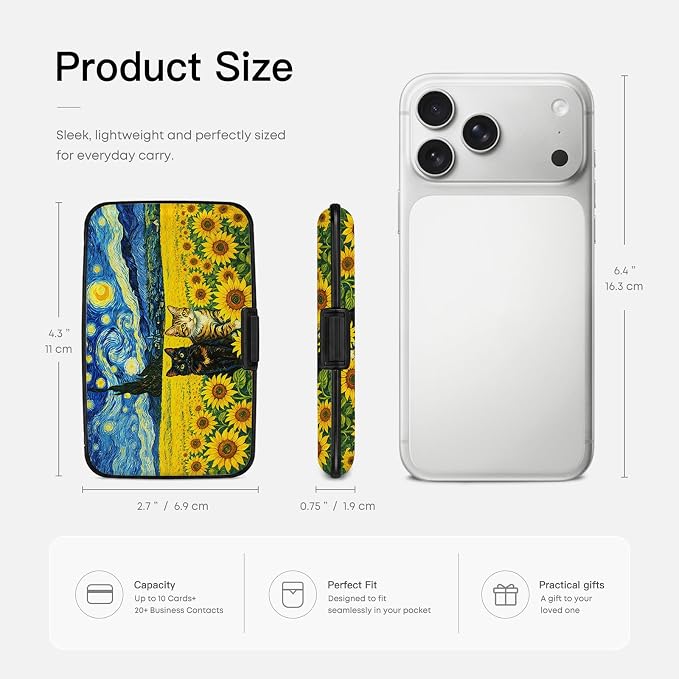Credit Card Holder RFID Aluminum card case Cat Flowers mini Wallet Women | ABS Business ID Case,Hard Case Large Capacity 6 Slots, Waterproof Durable ，Secure Closure Slim Small Credit Card Protector