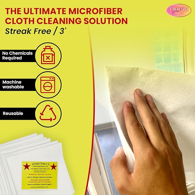 Microfiber Glass Cleaning Cloths, 6 Pack - 16" x 16" Lint-Free Window & Mirror Cleaning Towels, Streak-Free Reusable Cloths for Glass, Cars & Home - Just Use Water