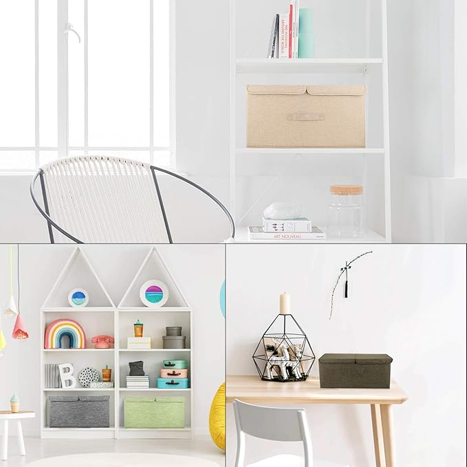 2 Pack Large Storage Boxes with Lids and Handles, Collapsible Linen Storage Bins Organizer Containers Baskets Cube with Removable Divider for Home Bedroom Closet Office (Orange, Small)