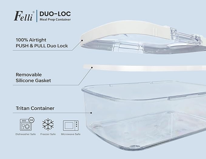 Felli Duo Loc Meal Prep Container for Refrigerator, Leak Proof Stackable Kitchen Tupperware for Leftovers Food Storage Travel Lunch Container, Christmas Gift for Her (Fridge Organizer 12pk)