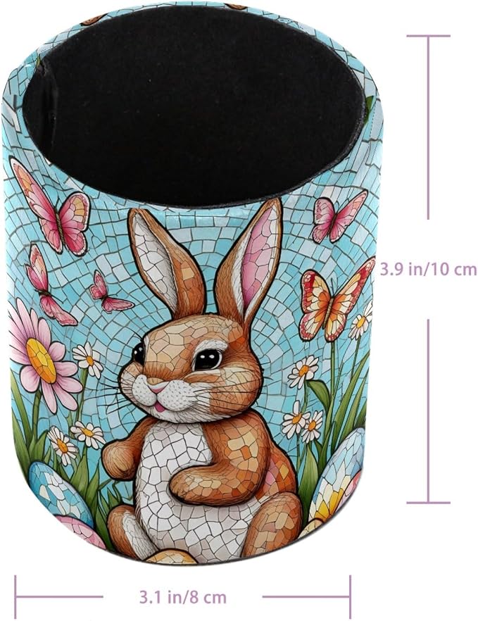 Modern Easter Eggs and Rabbit Pen Holder Pencil Organizer for Desk, 3.1” x 3.1” x 3.9” Pencil Cup Office Supplies, Large Capacity Cute Pen and Makeup Brush Holder for Home, School, Desktop