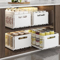 YunNasi Pull Out Cabinet Organizer Slide Out Drawer Storage Shelves Cupboard Organiser Sliding Cabinet Basket for Kitchen No Drilling and Nailing (White, 4Piece 9.8"W X15"D X 7.5"H)