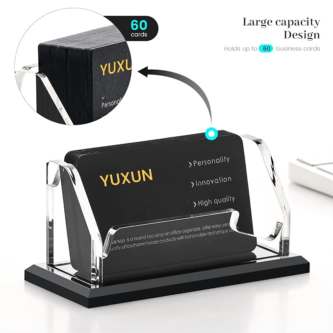 YUXUN Black Business Card Holder for Desk-1 Slot, Acrylic Business Card Holder for Women Men,50+ Business Cards Display Stand for Exhibition, Home, Office