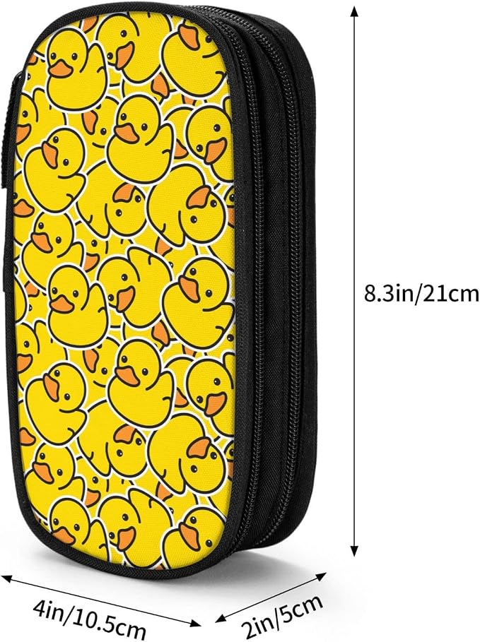 Perinsto Cute Rubber Ducky Pencil Case Big Capacity Multi Compartment Stationery Box Yellow Cartoon Ducks Pencil Pouch Holder Desk Organizer For School Office Home, Black