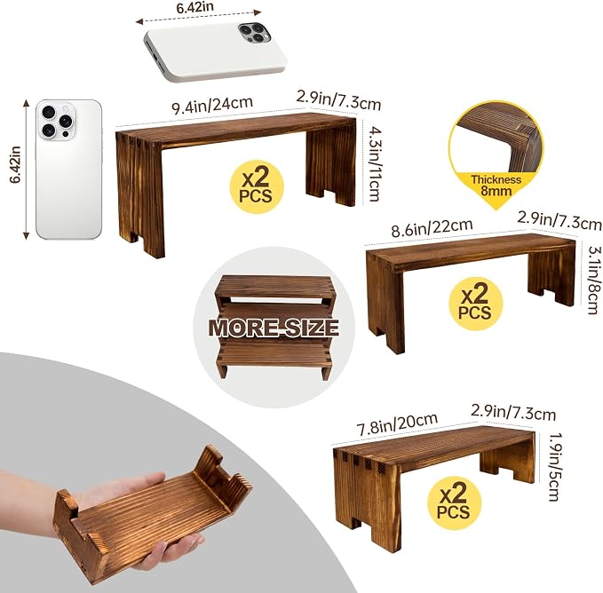 Yikaroeli 2 Set Wood Display Risers Small Wooden Stand for Display Cupcake Stands 9.4"-7.8" Graduated Sizes 3 Tiered 6Pcs Dessert Display Stands for Vendor Events (Brown)