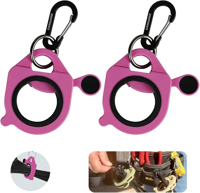 Zip Tie Holder Cable Tie Holder Heavy-Duty Colored Upgraded Carabiner Clip for Tool Belt Organized Strong Efficient for Electrician Tool Storage Reusable Portable(Pink, 2 Piece)