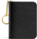 Aiawoxc Credit Card Holder for Women, Small RFID Wallet Slim Leather Business Card Organizer Case with Zipper and Keychain, Black