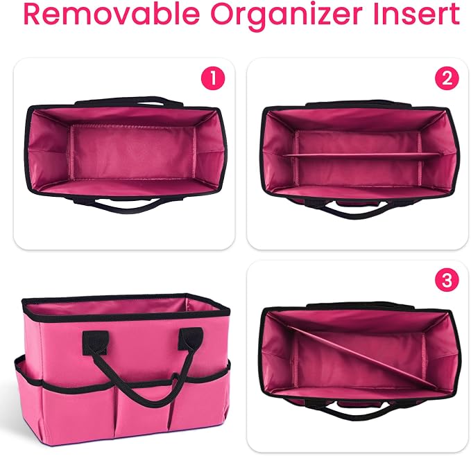 Desktop Tote and Organizer, Teacher Helper Caddy Bag for Arts, Books, Stationery, Office Desk Organization, Make-up Storage with Handles for Travel, Pink