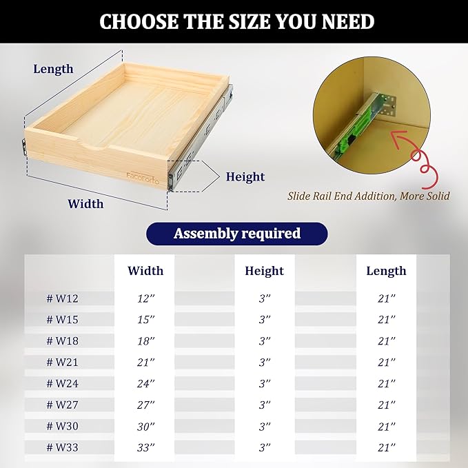 Kitchen Cabinet Organizer, Fully Assembled Drawer Wood Pull Out Tray Drawer Box Cabinet Slide Out Shelve, Wooden Pull-Out Shelf (W33''×D21''×H3'')