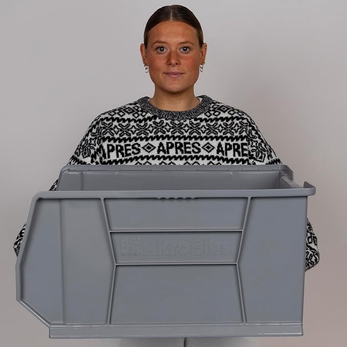 Akro-Mils 30289 Super-Size AkroBins Plastic Storage Bins, Space-Saving Stackable Bins for Garage, Classroom, Warehouse Organization, 24" L x 18" W x 12" H, Grey, 1-Pack