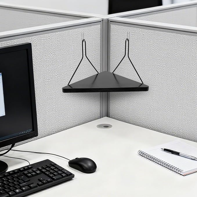 Fabric Wall Cubicle Corner Shelf with Hooks 11.8 Inch Wooden Triangular Cubicle Corner Shelf for Office Fabric Walls Display Storage Hanging Organizer for Work Decor Small Planter(Black，1 PCS)