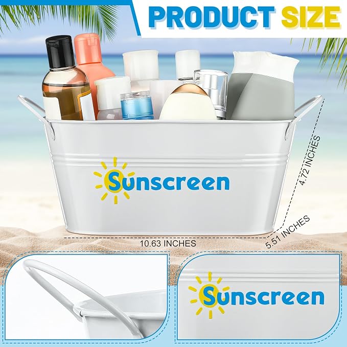 Blulu 1 Pcs Sunscreen Storage Bucket Summer Beach Basket Pool Poolside Box Container Swimming Pool Decor Waterproof Rust-proof Metal Bins for Indoor Outdoor Sunblock Toy Tools Goggles Accessories