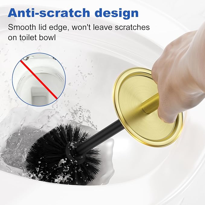 Toilet Brush and Holder Set：304 Stainless Steel Heavy Duty Toilet Bowl Brush，Removable Inner Bowl and Splash Protection，Bathroom Toilet Brush-Dense Bristles for Through Cleaning