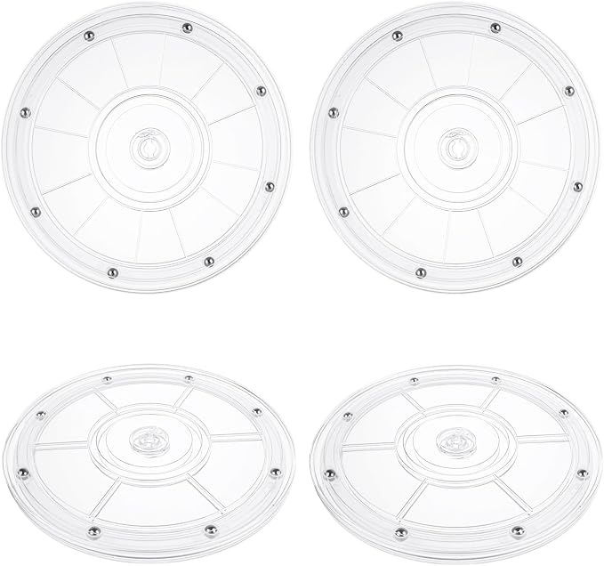 WOPPLXY 4 Pcs 8 Inch Lazy Susan Turntable Acrylic Ball Bearing Rotating Tray, Clear Turntable Organizer, Rotating Base Clear Acrylic Plates for Pantry, Cabinet, Spices, Makeup, (360˚ Rotation)