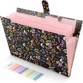 SKYDUE Accordion File Organizer, Floral Expanding File Folders with 5 Pockets, Cute Document Organizer for Paper Bills Receipt Storage, School Office & Hospital Supplies Letter/A4 Size Black