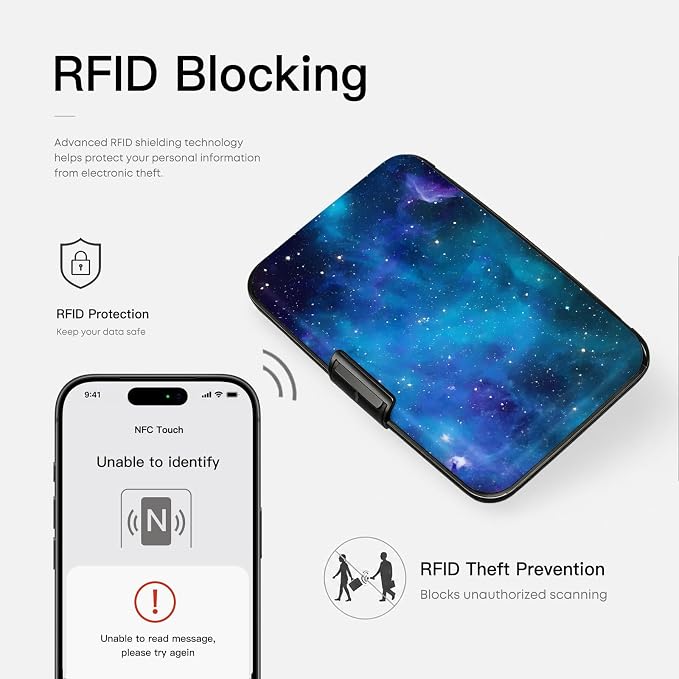 Credit Card Holder Galaxy Sky Aluminum Card Case Wallet | For Women Men, Mini, Slim Design, RFID Blocking, Metal Business ID Case