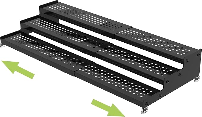 Jojocross Metal Spice Rack Organizer for Cabinet, 3 Tier Expandable Spice Storage shelf, Great for Kitchen Cabinets, Cupboard,Pantry and Countertop More,Metal plate with hole(1PACK/BLACK)