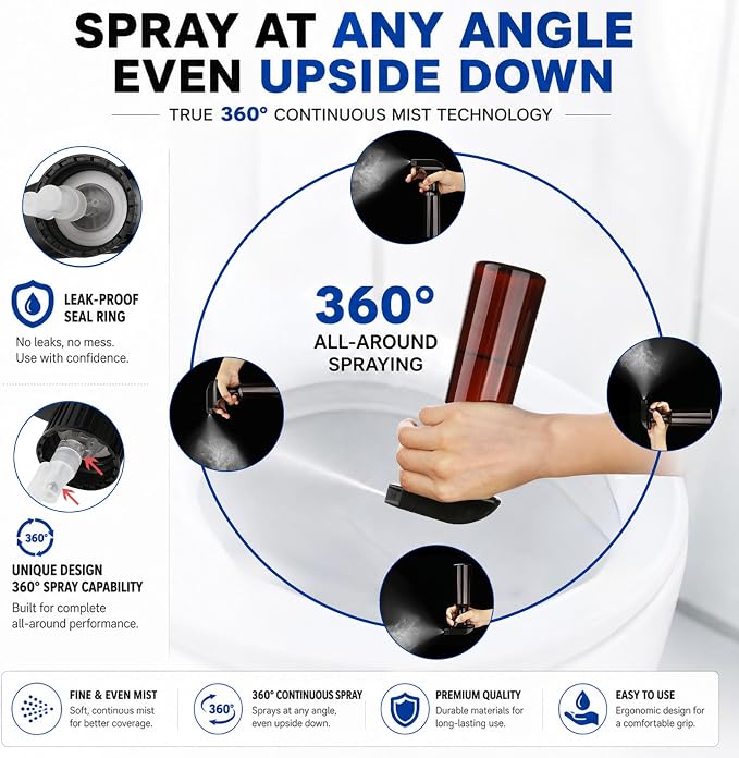 2 Pack 10oz/310ml Plastic Spray Bottles 360° Reverse Empty Spray Bottle Adjustable Nozzle Fine Mist Spray Bottle for Hair Cleaning Solutions Cooking Plant Essential Oils(Brown)