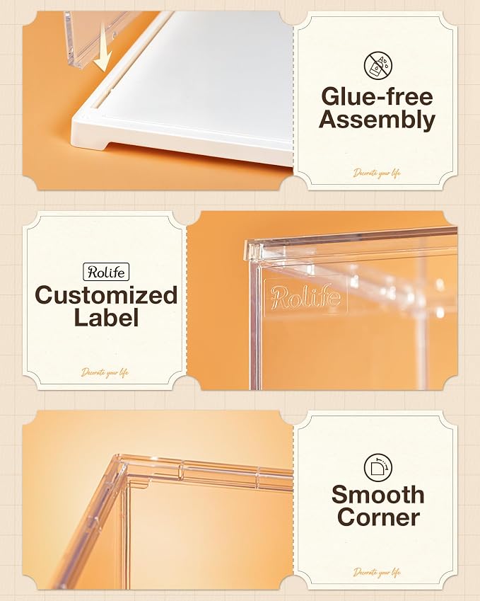 Rolife Acrylic Display Case Dust Cover for Collectibles, Dustproof Protection Showcase with White Base with Door for Plush Toy, Book Nook & Daily Goods (12.2''x9.8''x9.8'')