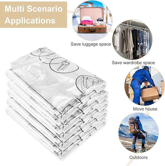Hanging Vacuum Storage Bags 5 Pack, Space Saver Garment Bags 53.2 x27.6 inch, Vacuum Seal Bags for Clothing for Jacket, Suits, Dress, Clothing, Space Saver Bags With Hook
