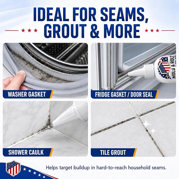 Mold Stain Cleaner Gel 7oz, Powerful Thick Stain Remover with Brush Applicator for Tile Lines, Sink Edges, Shower, Washing Machine Gasket, Rubber Loader Seal, Bathroom Grout, for Hard to Reach Stain