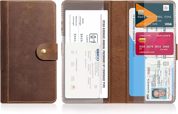 CoBak Genuine Leather Car Registration and Insurance Holder | Luxury Vehicle Glove Box Organizer, Premium Auto Document Case with Magnetic Closure for License, Cards & Papers