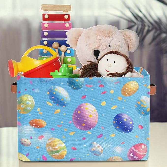 Rectangle Storage Baskets for Shelves, Easter Eggs Rubans Storage Cube Organizer Bins Collapsible Toy Basket for Nursery Home Room