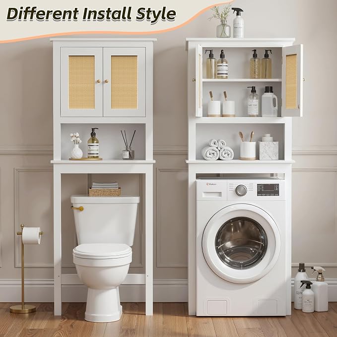 Over Toilet Storage Cabinet with Barn Door & Adjustable Shelves | 24 Inch Wide Bathroom Organizer, Space-Saving, Sturdy Wood, Anti-Tipping, Easy Assembly, for Restroom, Laundry, Small Spaces