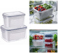 Fruit Storage Containers for Fridge with Removable Colander, Airtight Produce Storage Containers with Lids, Fridge Organizers and Storage for Berry, Fruit, Vegetables, Salad & Meal Prep (Gray, M+L)