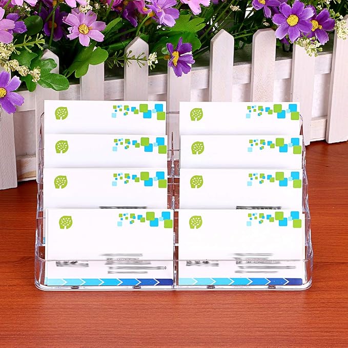 Hipiwe 2Pcs Acrylic Business Card Holder 8-Slot Desktop Card Display Stand | 4-Tier Clear Index Card Filling Display Holder for Reception Office and Countertops, Fits 480Pcs Business Cards