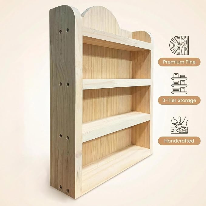 Wood Rack Shelf for Lenox Village Spice Jars 4-Tier Wall Mount Spice Rack for 24 Jars, No Assembly Required Display Organizer for Collectible Mini Spice Houses