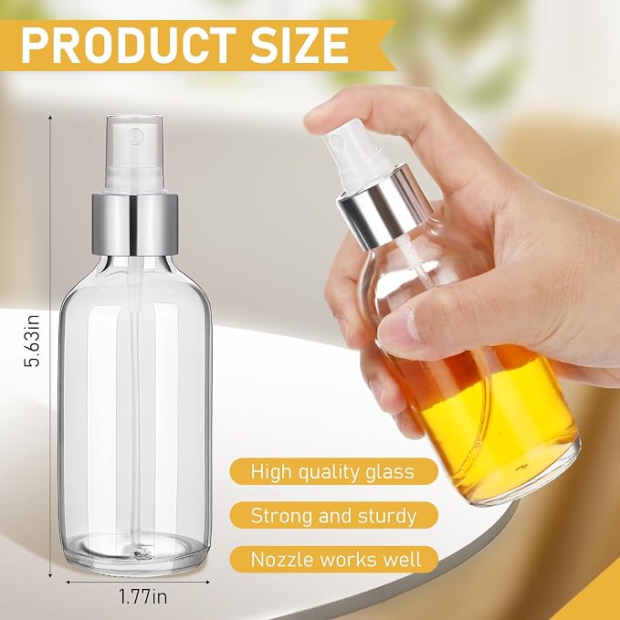 Maxcheck 50 Pieces 4oz Glass Spray Bottles for Essential Oil Small Empty Spray Mist Bottle Empty Fine Mist and Refillable Mister Refillable Liquid Containers for Perfumes, Cleaning(Clear, Silver)