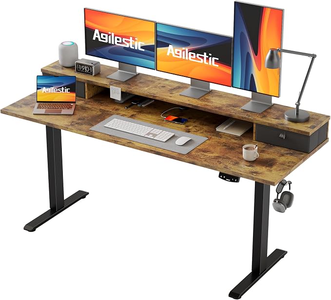 Agilestic 63 x 24 Inches Electric Standing Desk with 2 Storage Drawers, Stand Up Desk Adjustable Height, Sit and Stand Computer Table with Splice Board, Black