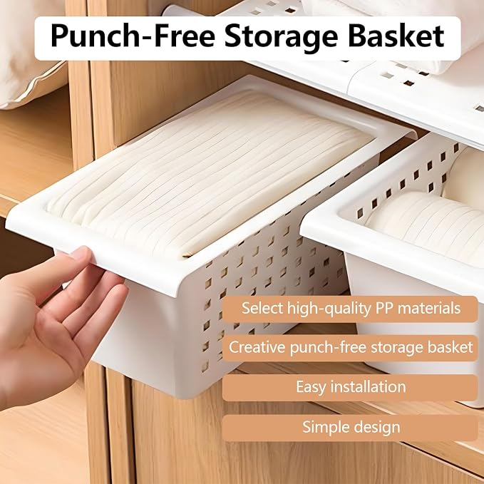 Gonetre Shelf Baskets Storage Basket for Expandable Rod Under Sink Organizer PP Plastic Hanging Basket for Closet Wardrobe Kitchen 30*16*8CM Storage supplies