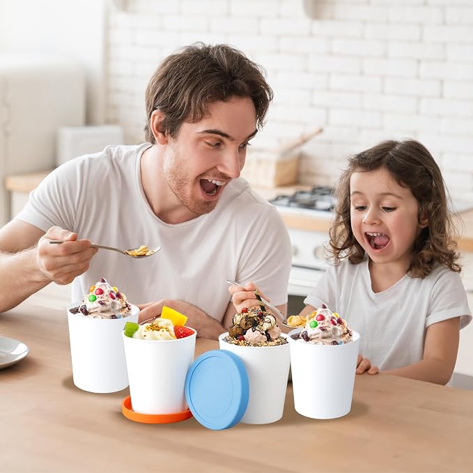 Ice Cream Containers for Homemade (4 Pack - 1 Quart Each), Reusable PP Plastic Ice Cream Storage Containers for Freezer, Leak-Free Ice Cream Containers with Silicone Lids