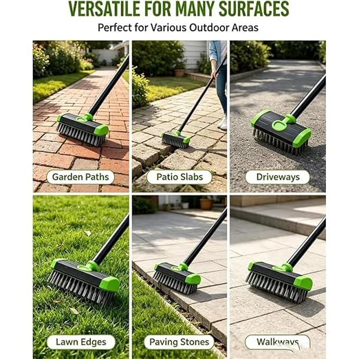 2026 Deck Brushs 3 in 1 Floor Scrub Brush with Long Handle, 3-in-1 Weed Brush Combo Set with Detachable Handle, Deck Scrub Brushs for Patio, Pavers, Driveway, Walkway, Stone Joints (Green)
