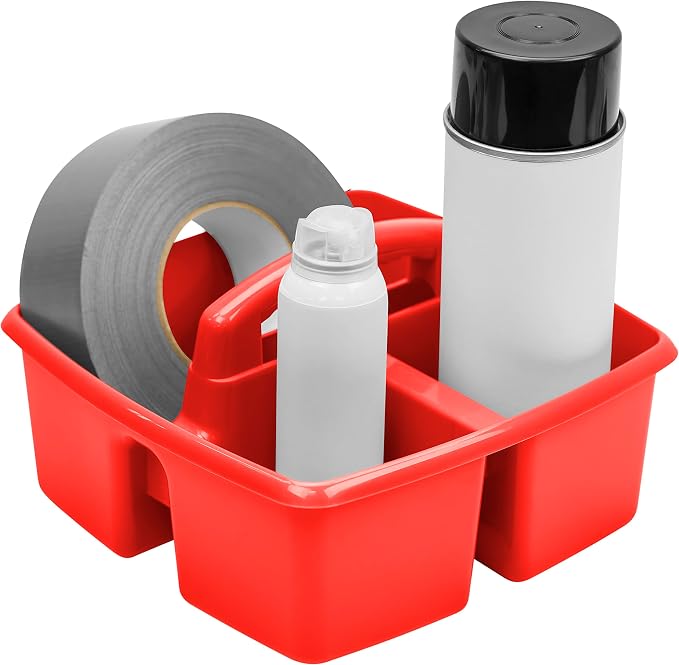 Storex 3-Compartment Small Caddy – Multipurpose Classroom Organizer with Handle, Crimson, 6-Pack (00949A06C)
