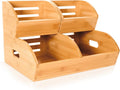 Potato and Onion Storage Bin for Pantry and Kitchen, Ventilated Stackable Bamboo Storage Bins with Handles - Multipurpose Organizers, Produce Containers for Bread, Vegetable, Fruit (Natural, 3 Pack)