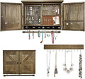 GLANT Rustic Wall Mounted Jewelry Organizer with Wooden Barndoor Decor,Wooden Wall Mount Holder,Jewelry holder for Necklaces, Earings, Bracelets, Ring Holder. Includes matching hook organizer