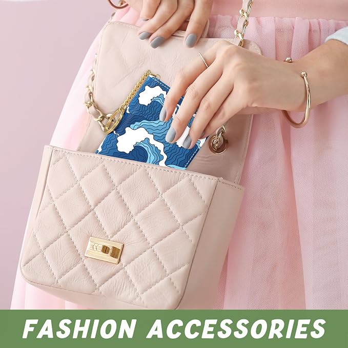 Aiawoxc Credit Card Holder, Small RFID Wallet Slim Leather Card Organizer Case with Zipper and Keychain, Japanese Wave02