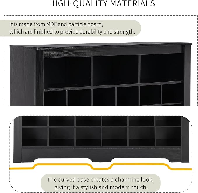 Flieks 24-Cube Organizer Shoe Storage Cabinet, Stylish Design Shoe Cabinet with Multiple Storage Capacity, Free Standing Cabinet with Curved Base for Entryway, Living Room, Hallway, Black