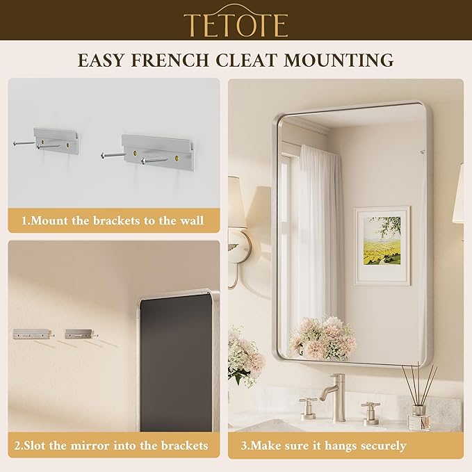 TETOTE Brushed Nickel Mirror 36 x 36 Inch for Bathroom Over Sink Metal Framed Mirror Modern Farmhouse for Living Room Entryway(Horizontal/Vertical)