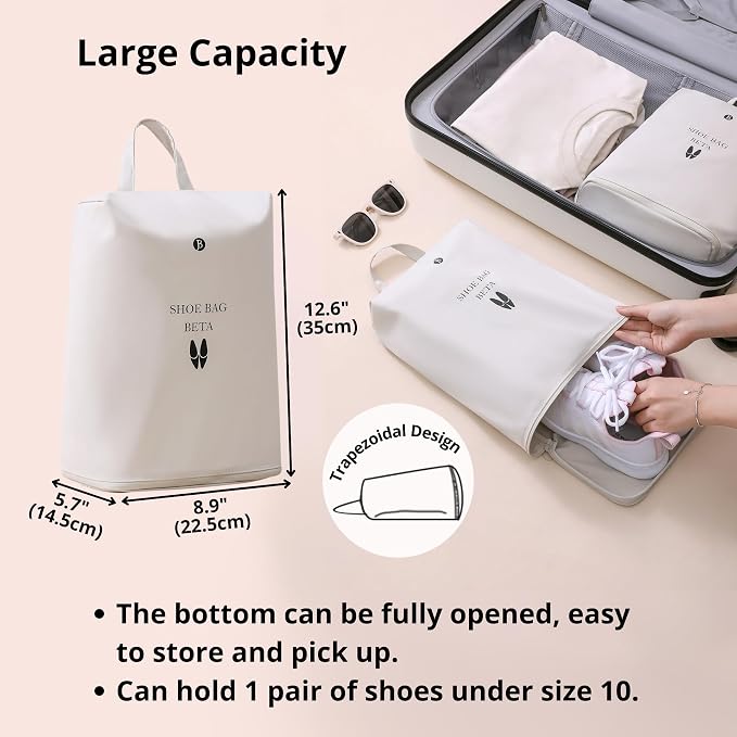 tianzong Shoe Bags for Travel, Waterproof Shoe Storage Organizer with Zipper for Men and Women (1 Pack, Beige)
