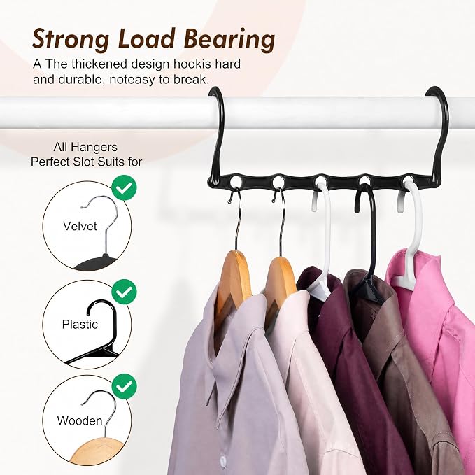 HOUSE DAY 10 Pack Space Saving Hangers, Black, Premium Smart Hanger, Closet Organizers and Storage, Sturdy Cascading Hangers with 5 Holes for Heavy Clothes, College Dorm Room Essentials